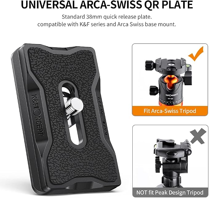 K&F CONCEPT Aluminum Camera Tripod Quick Release Mounting Plate for Tripod | Compact Design with Battery Access, 1/4" Screw for Cameras/Light/Mic, Fits Arca Swiss, TP12 - Image 6