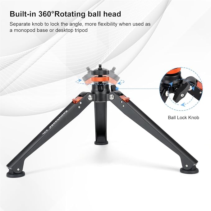 Koolehaoda Mini Tripod Base for Monopods, Aluminum Desktop Tripod | Universal 1/4" & 3/8" Screw Mount, for DSLR Camera Monopod Unipod Ball Head, Lightweight Portable Support Base, Photography - Image 6