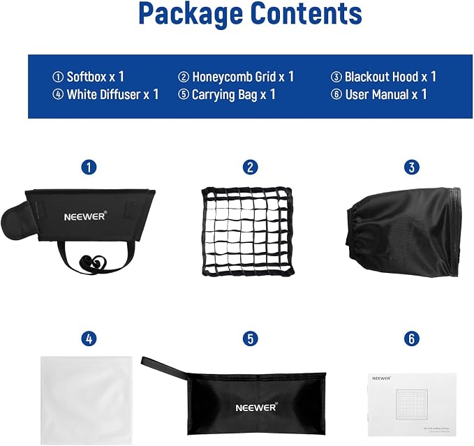 NEEWER 12.2"x11.4" Foldable Softbox Diffuser with Grid and Bag for NL660/SNL660/RGB660/RGB660 Pro/RGB660 PRO II LED Video Light Panel, Studio Photo Portrait Photography YouTube Video Soft Lighting | 12.2"x11.4", Foldable, LED Video Light Panel Diffuser... - Image 7