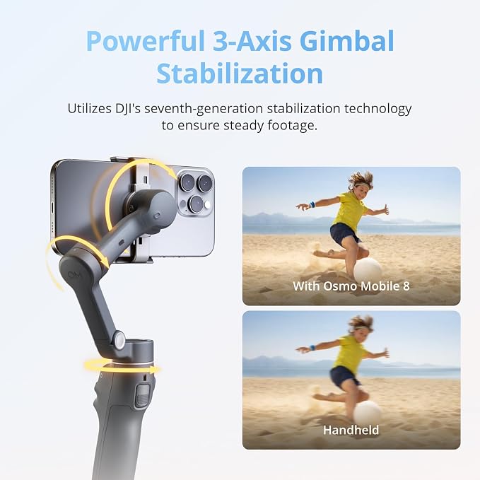 DJI Osmo Mobile 8 Standard Combo, Gimbal Stabilizer for Phone | AI Native Tracking, 360° Pan Rotation, Built-in Extension Rod & Tripod, 10h Battery, Extension Rod, 3-Axis Stabilization - Image 4
