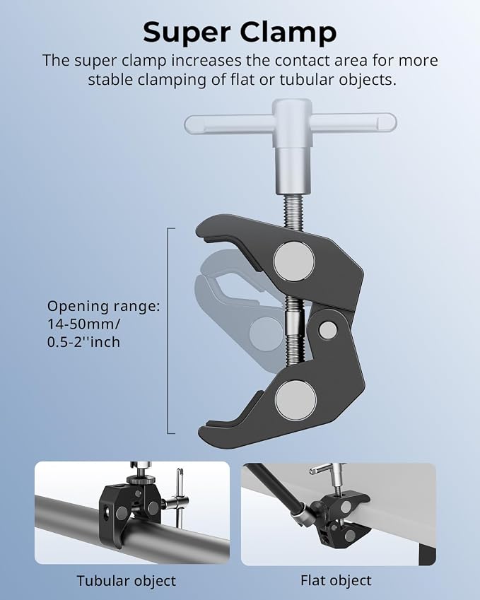SMALLRIG Magic Arm Clamp w/ 1/4 and 3/8 Thread Holes, 9.8 Inches Adjustable | Articulating Magic Arm with Phone Holder for Action Cameras, Smartphones, LCD Monitor/LED Lights - 5326 - Image 3