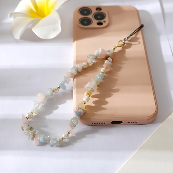 Phone Chain Wrist Strap With Natural Gemstone Charms - Cell Lanyard Beaded Strap for Women Girls (Green) - Image 3