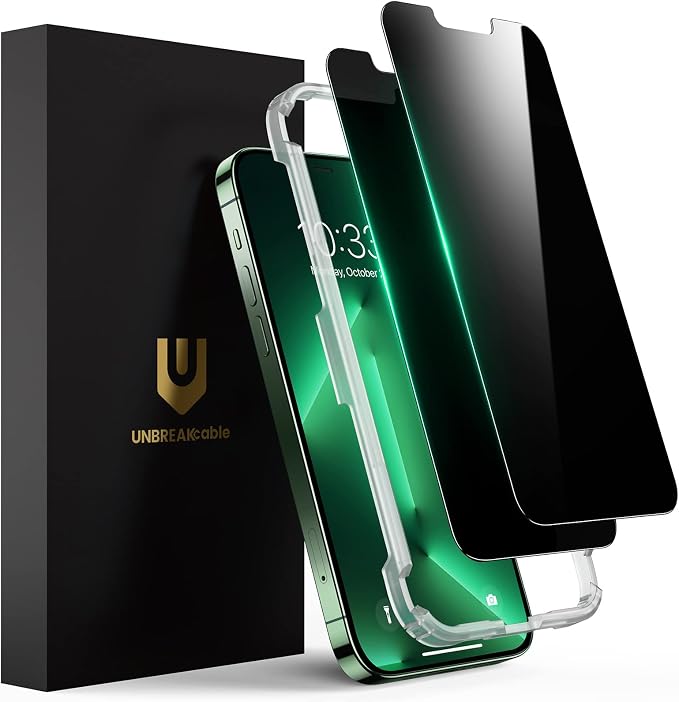 UNBREAKcable Privacy Screen Protector for iPhone 13 Pro Max/14 Plus, 2-Pack | True 28° Anti-Spy, Shatterproof Tempered Glass, 9H Hardness, Easy Install, Bubble-Free, Anti-Scratch, Case Friendly by UNBREAKcable