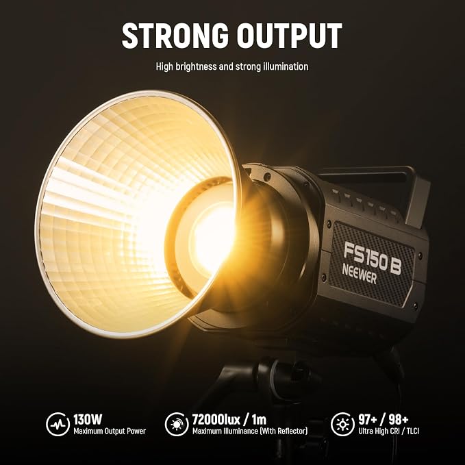 NEEWER FS150B LED Video Light 2.4G/APP Control,130W Bi Color COB Silent Photography Continuous Output Lighting with 4 Types Precise Dimming, 72000lux/1m, 2700K-6500K, CRI 97+,12 Effects, Bowens Mount - Image 2
