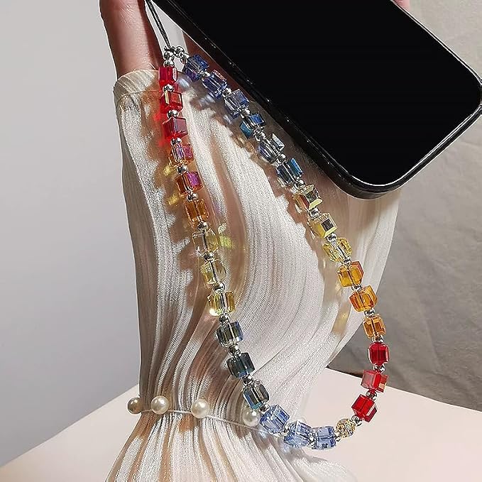 2 Pcs Phone Charm Strap Hand Wrist Strap Camera Lanyard Pearl Beaded Cute Chain String Accessories Universal for iPhone 17 Pro Max 16 15 Women Girls Keychain Bling Rainbow Multicolor and Silver Star - Image 8