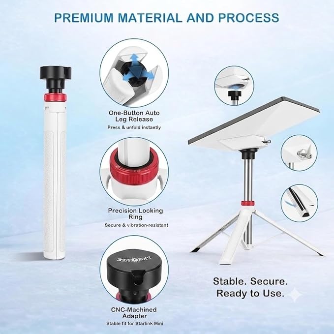Portable Starlink Mini Tripod Stand, 0.72 lb Lightweight Ground Mount | Ultra-Light, Packable, Wind-Resistant, Aviation Aluminum, Anti-Slip Feet, for Backpacking RV Travel - Image 4