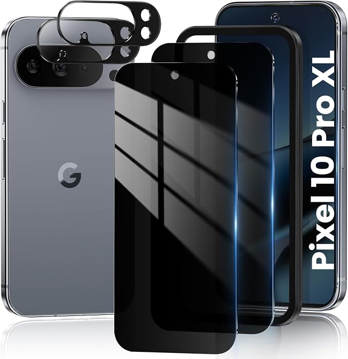 for Google Pixel 10 Pro XL Privacy Screen Protector & Lens Protector | 2+2 Pack, Anti Spy, Support Fingerprint Unlock, 9H Hardness Tempered Glass Film, Case Friendly, Bubble Free, Anti-dust by RXNMH