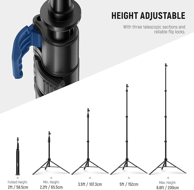 NEEWER Photography Light Stand 1.8-6.6ft/56-200cm with Ball Head 1/4" Screw, Max Load 8.8lb/4kg Aluminum Portable Studio Lighting Tripod, Phone Video Stand for Strobe Light Softbox DSLR Camera, ST200B - Image 2