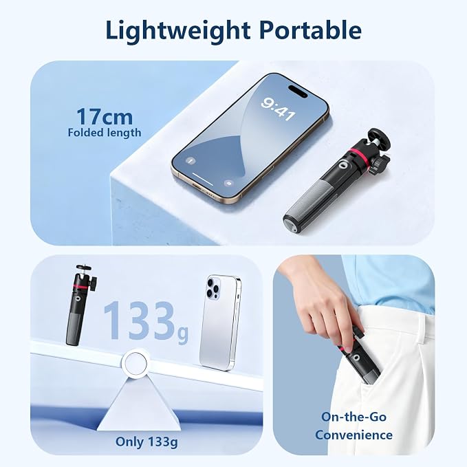 Mini Camera Tripod & Vlog Selfie Stick, Portable Extendable Desk Stand with 360° Ball Head and Cold Shoe, Travel Vlogging Gear Compatible with Action Cameras, Pocket 3, Insta360 & Phones - Image 5