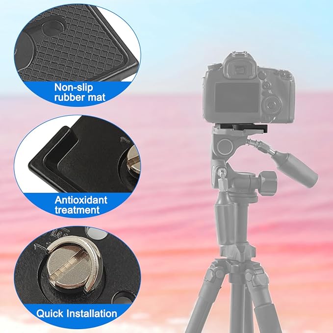 2 Pack Quick Release Plate, Tripod Quick Release Adapter Compatible for Manfrotto 200PL-14 QR Cameras Tripod, Camera Mounting Adapter with 1/4" and 3/8" Screws Ball Head Parts Replacement Adapter - Image 5