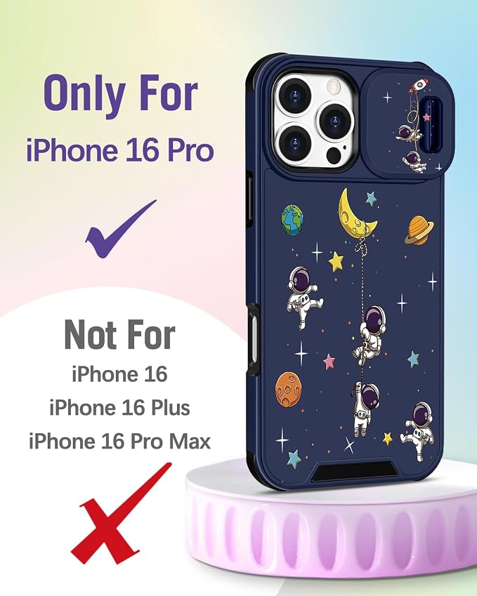 Buleens for iPhone 16 Pro Case 6.3 Inch - with Ring Stand & Camera Cover Aesthetic Cute Designed for Women Girls Girly Cartoon Astronaut Teens Phone Case for iPhone 16 Pro Compatible with Magsafe - Image 2