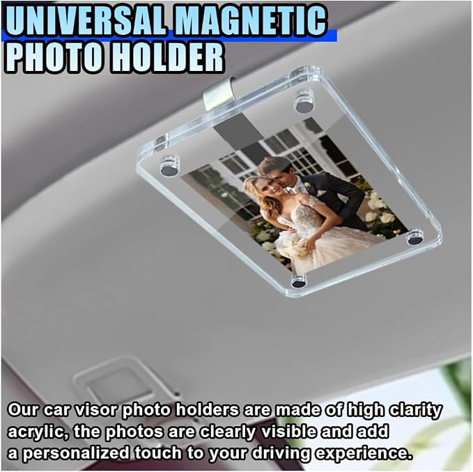 Car Sun Visor Photo Holder, Magnetic Car Visor Decoration Picture Frame, Universal Car Personalized Photo Clip, Car Accessories Present for Display Your Photographs (Large Clear) - Image 3