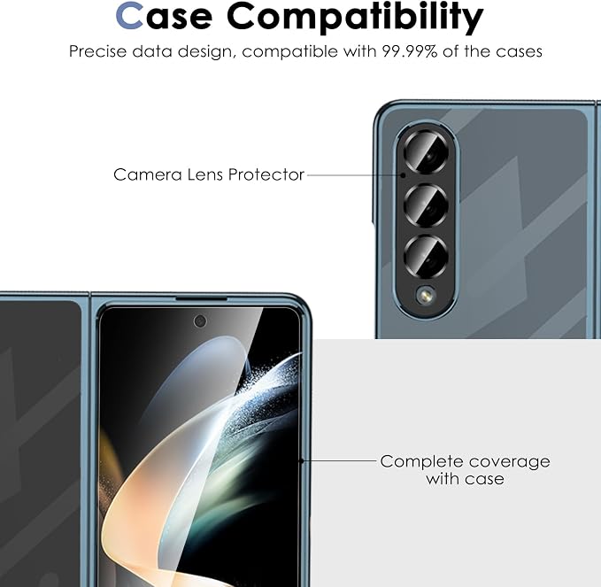 Fotbor [3+3+3 Pack Screen Protector Set for Samsung Galaxy Z Fold 4 - Including Inner Screen Flexible Film, Back Screen Tempered Glass Protector and 1 Set of Camera Lens Protector - Image 8