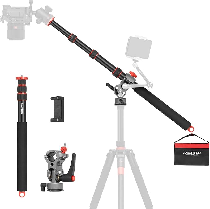 AMBITFUL 56.5" Tripod Extension Boom Arm Aluminum Heavy-Duty Stand Arm | 18.3"-56.5" Adjustable Tripod Boom Arm with Sandbag 360° Rotatable Overhead Photography Arm for Camera, 22lbs Load Capacity by Ambitful