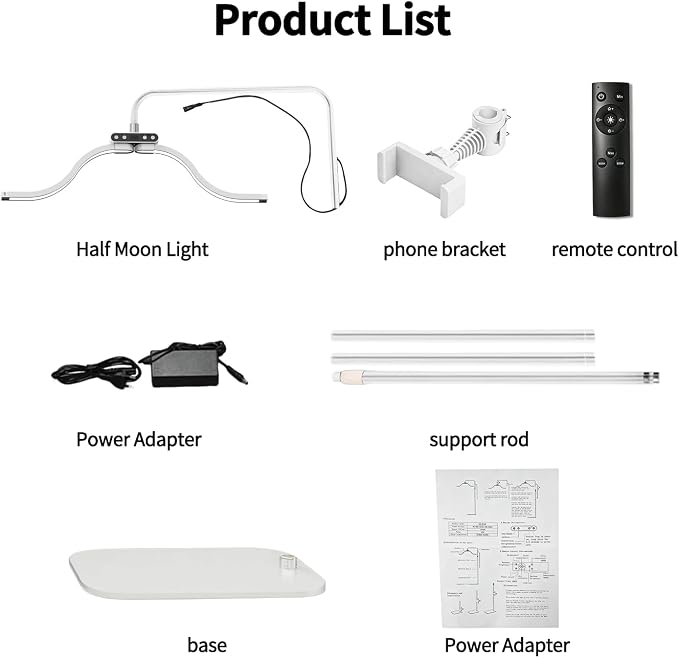 Lash Light for Eyelash Tech-Esthetician Ring Light, Half Moon Light for Led Lash Lamp Extensions, Tattoo Artists, Nail Tech - Cool, Warm Lamp with Adjustable Brightness & Height, Phone Holder (White) - Image 8