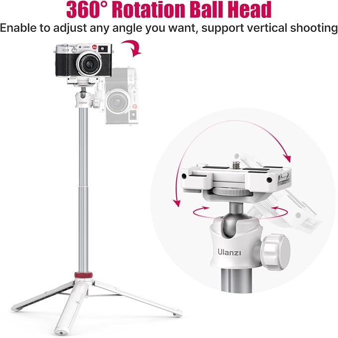 ULANZI MT-44 Extendable Phone Tripod, 59" Portable Selfie Stick Vlog White | 2-in-1 Phone Clip, Cold Shoe, Tripod Stand w 1/4" Screw, 360° Ball Head, Camera Tripod for DJI Pocket 4 Luna Sony Video Live - Image 4