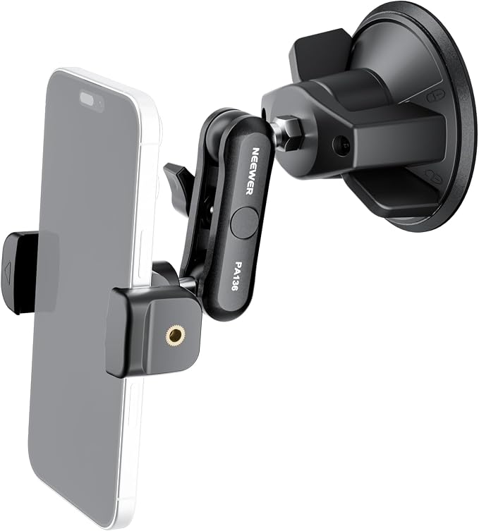 NEEWER Phone Holder for Your Car, 360° Rotating Vacuum Suction Cup Metal Cell Phone Mount Magic Arm Compatible with iPhone Samsung for UTV Windshield Skylight Glass Navigation Video Recording, PA136 by Neewer