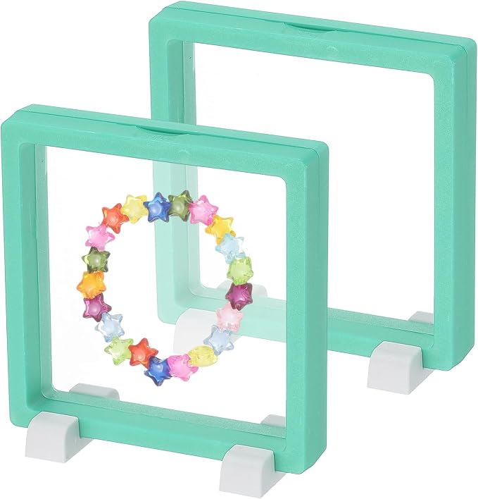 PATIKIL 2Pcs Floating Display Case, 4.3 Inch Jewelry Display Case Stand Challenge Coin Holder Frames Transparent Small Storage Box 3D for Necklace Bracelets Pendants, Sky Blue/White by PATIKIL