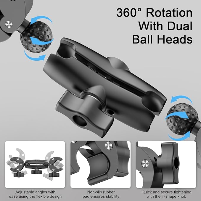 Double Clamp Camera Mount - Universal Bracket for Golf Carts, Umbrella Clamp, Desktop, Strollers, Wagons, Photo Studio, and More, Magic Arm Double Ball Head Adapter - Image 3