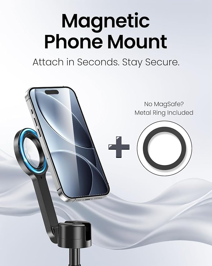 UBeesize 70" Auto-Open Magnetic Tripod for iPhone, MagSafe Selfie Stick with Remote, Portable Phone Stand for Recording, Travel and Vlogging, Compatible with iPhone/Android (Black) - Image 3