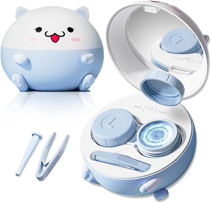 Vastsoon Cute Contact Lens Cleaner, Case Cleaning Machine with Solution Soak Case and Contact Lens Applicator Tool for Daily Vision Care, Travel Size (Blue) by Vastsoon