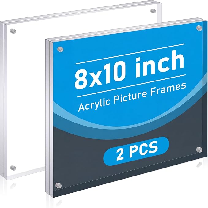 Kigley 2 Pcs 8 x 10 Inch Acrylic Picture Frames, Clear Acrylic Photo Business Card Frame Desktop Display Double Sided Wallet Size Frame Freestanding Frames for Film Photos Cards Stamp by Kigley