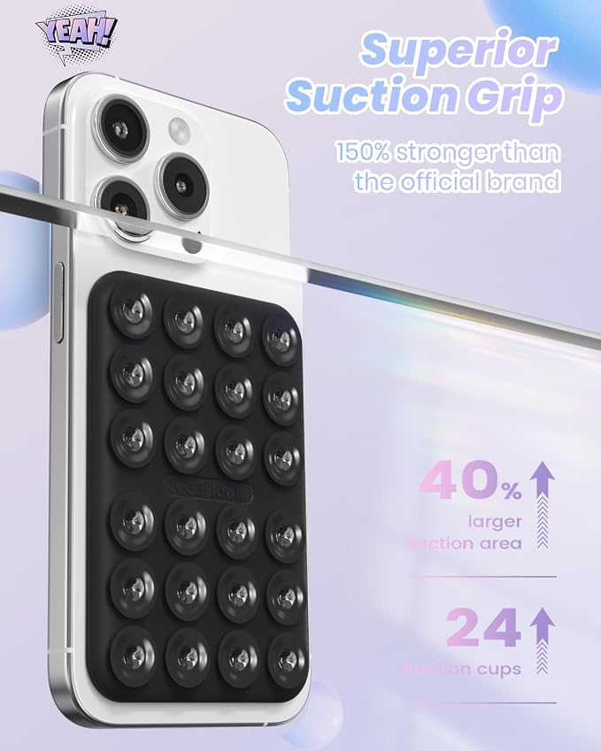 Klearlook Magnetic Suction Phone Mount for MagSafe Case, Black | Removable Sticky Phone Grip Holder for Hands-Free Makeup / Selfie / Vlog for TikTok & Instagram Influencer / Creator - Image 4