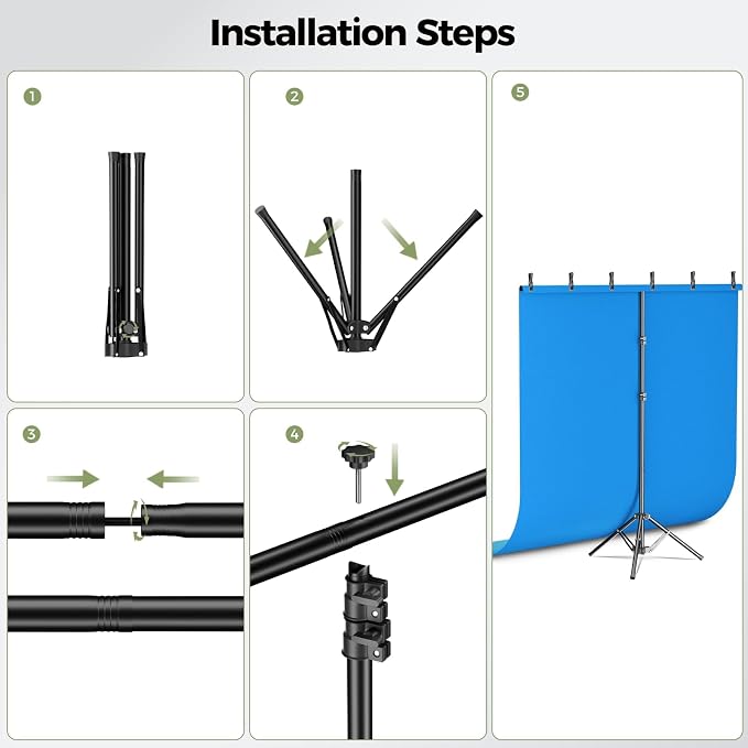 Emart 5x6.5ft Blue Screen Backdrop Kit with T-Shape Stand and 6 Clamps | Reverse folding base for easy storage & transport，perfect for Photography, Photoshoot, Studio Video Recording, Streaming - Image 9