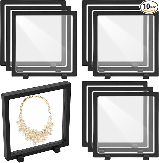 10Pcs 3D Floating Frame Display Case, 7x7x0.8 inch Transparent PE Film Suspension Storage Box with Stands, Floating Frame Display Holder Stand for Jewelry Coins Medals Collectibles, Fossils by Unknown