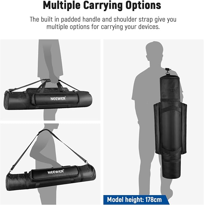 Neewer Tripod Carrying Case, Heavy Duty Waterproof Nylon Bag with Handles & Shoulder Straps, Compact Case with Full Length Zippered Closure, External Pocket for Light Stand/Boom Stand/Tripod, Black, - Image 7