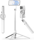 TONEOF 68" Magnetic Aluminum Phone Tripod Selfie Stick for iPhone & Android | Rechargeable Remote,360° Rotatable Foldable Cell Phone Stand Holder with Metal Ring,Travel Tripod for Magsafe (White) by TONEOF