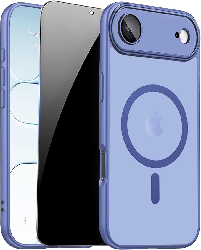 for iPhone Air Case with Privacy Screen Protector, Light Blue | Full Camera Protection, Magnetic, Compatible with MagSafe, Translucent Matte Shockproof Phone Cover for iPhone 17 Air by ZOZDOKG