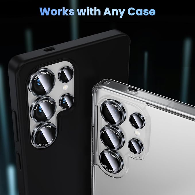 Uyiton for Samsung Galaxy S25 Ultra Camera Lens Protector, Unique Design | Case-Friendly, Military-Grade Sapphire Glass with Aluminum Metal Rear Camera Screen Cover, Black+Silver (6.9 inch) - Image 5