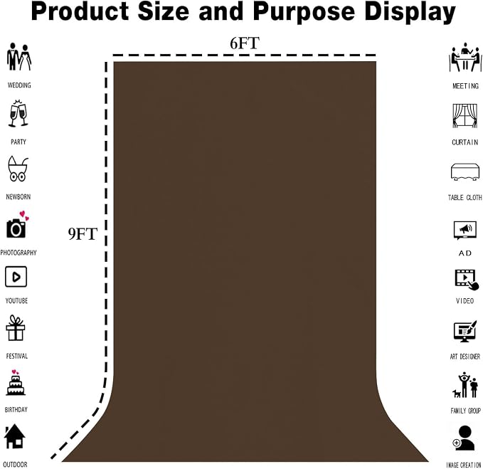 Brown Photography Backdrop for Photoshoot, Fabric 6x9ft | Polyester Studio Photo Backgrounds, Non Reflective, Easy to Hang, for Portrait Shoot, Product, Party Decor, Video Creation - Image 3