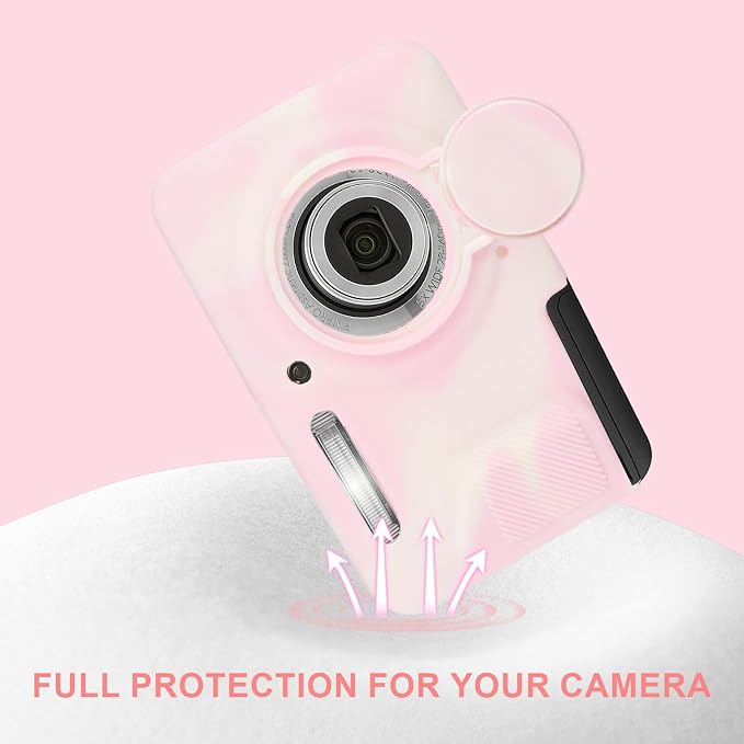 Camera Case for Kodak PIXPRO FZ55 with 2-Pack Screen Protector | Cute Charm Wrist Strap, Soft Silicone Protective Case with Removable Lens Cap for Kodak FZ55 Accessories - Pinkish White - Image 5