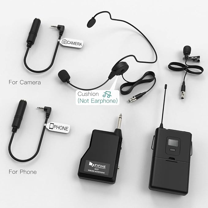 Fifine K037B Wireless Microphone System with Headset Lapel Mic for Speaking | Wireless Microphone set, Beltpack Transmitter and Receiver,for Teaching, Preaching - Image 7