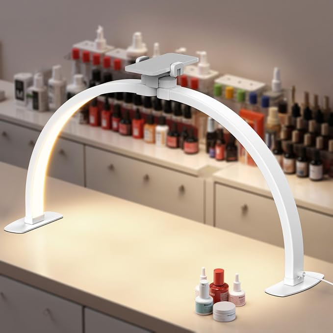 NEEWER Basics 29" Half Moon Nail Light for Desk, 36W Foldable Nail Tech Table Arc Lamp, LED Manicure Half Ring Light with Phone Holder for Makeup Beauty Tattoo Overhead Video Recording, HM02-D by Neewer