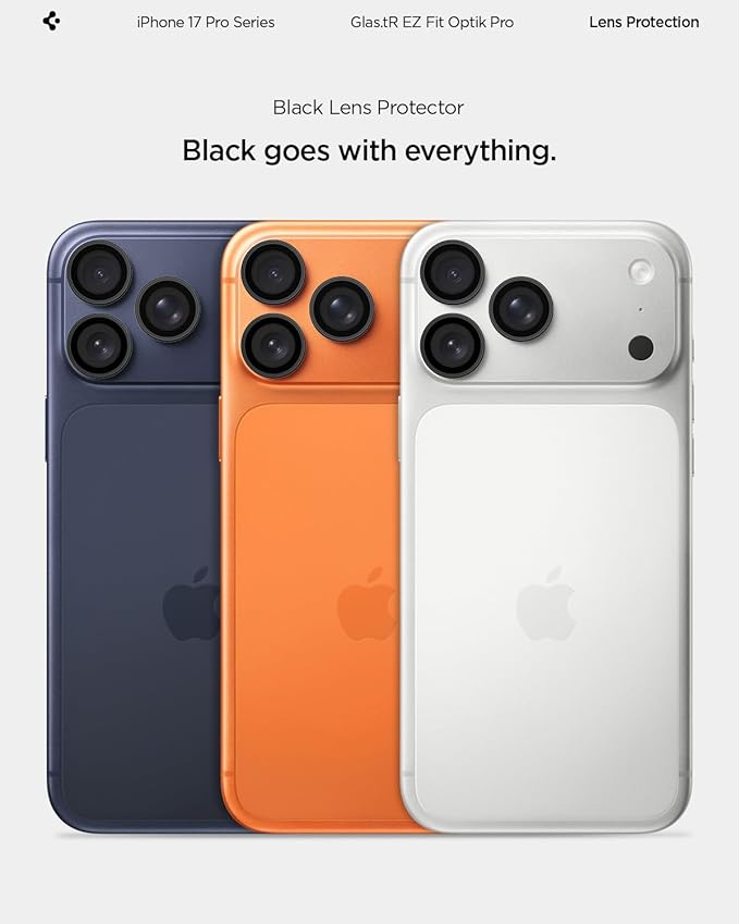 Spigen Camera Protector for iPhone 17 Pro Max, 17 Pro, 16 Pro Max, 16 Pro | GlasTR EZ Fit Optik Pro, 9H+ Tempered glass, Scratch resistant, Auto-align tray, Case-friendly-Black [2 Pack] - Image 3