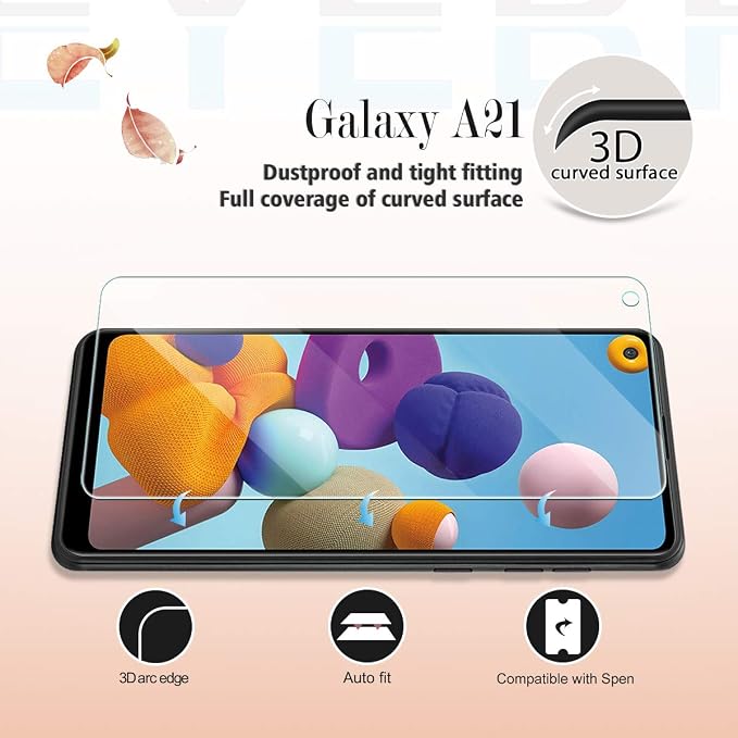 YEBF Galaxy A21 HD Clear Tempered Glass Screen Protector + Camera Lens Protectors by YEYEBF,[2+2 Pack] [3D Glass] [Anti-Glare] [Bubble-Free] Screen Protector Glass for Samsung Galaxy A21 - Image 3