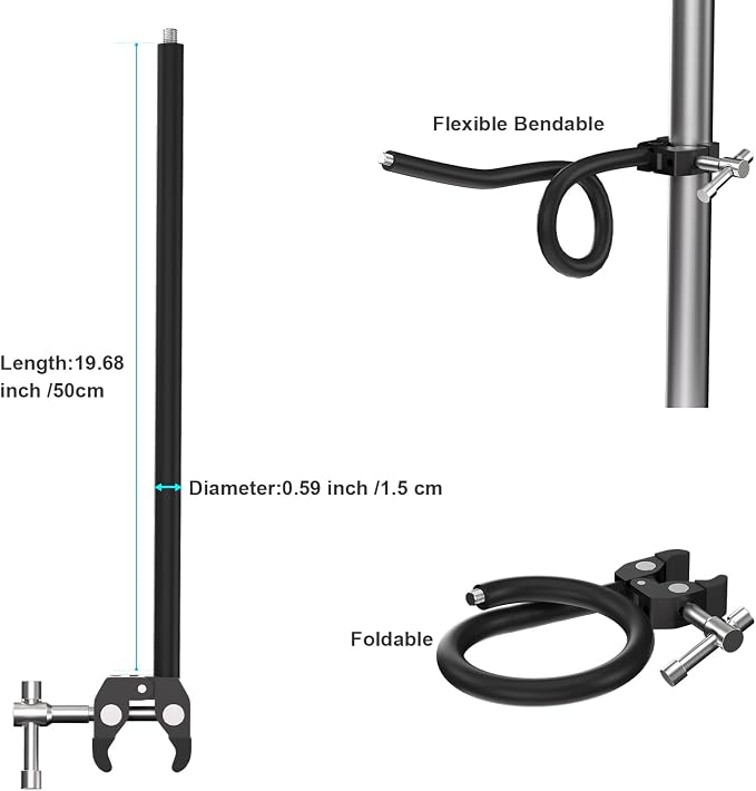 Mippko Gooseneck Microphone Stand,19.69" Flexible Adjustable Arm Super Crab Clamp Mic Clip 3/8"-16 to 5/8"-27 Adapter Mount,Compatible with Shure/Fifine / AT2020 / Pyle/Blue Snowball/Razer - Image 7