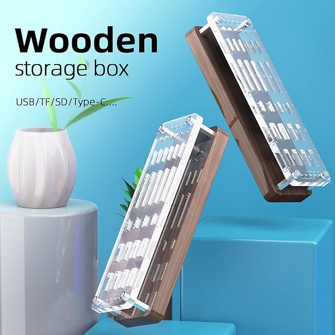 29 Slots Wooden Memory Card Case for Micro TF, USB Flash Drive, and SD Cards - Carrying Case With Screwdriver and Cell Phone Card Removal Pin Holder Desk-02MY - Image 2