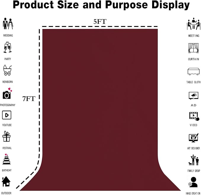 Burgundy Photography Backdrop for Photoshoot, Fabric 5x7ft | Polyester Studio Photo Backgrounds, Non Reflective, Easy to Hang, for Portrait Shoot, Product, Party Decor, Video Creation - Image 8