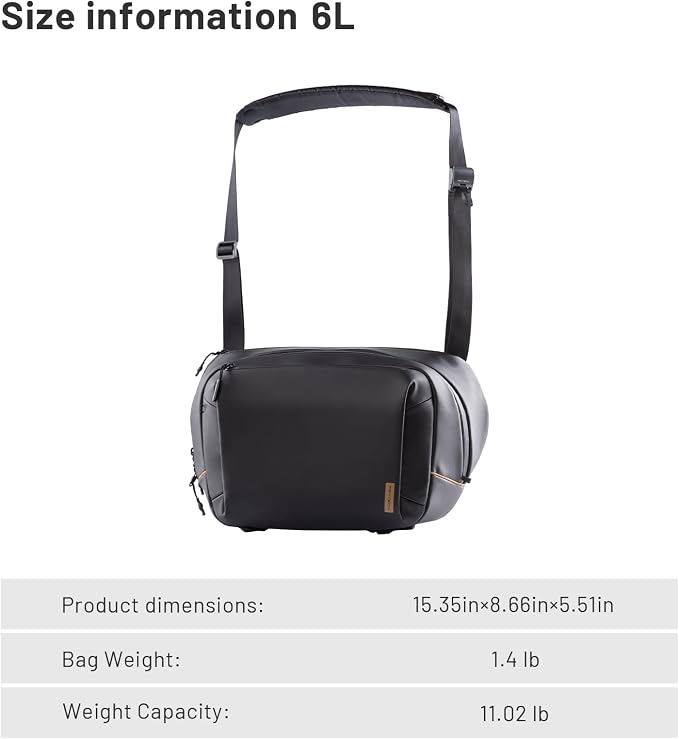 PGYTECH OneGo Solo V2 Camera Sling Bag 6L Crossbody Black Camera Bag | Camera Case for Urban Travel Photographers, Mirrorless Camera Bag for Sony/Canon/Nikon/DJI Mavic/Air/Mini/Tripod/Laptop - Image 9