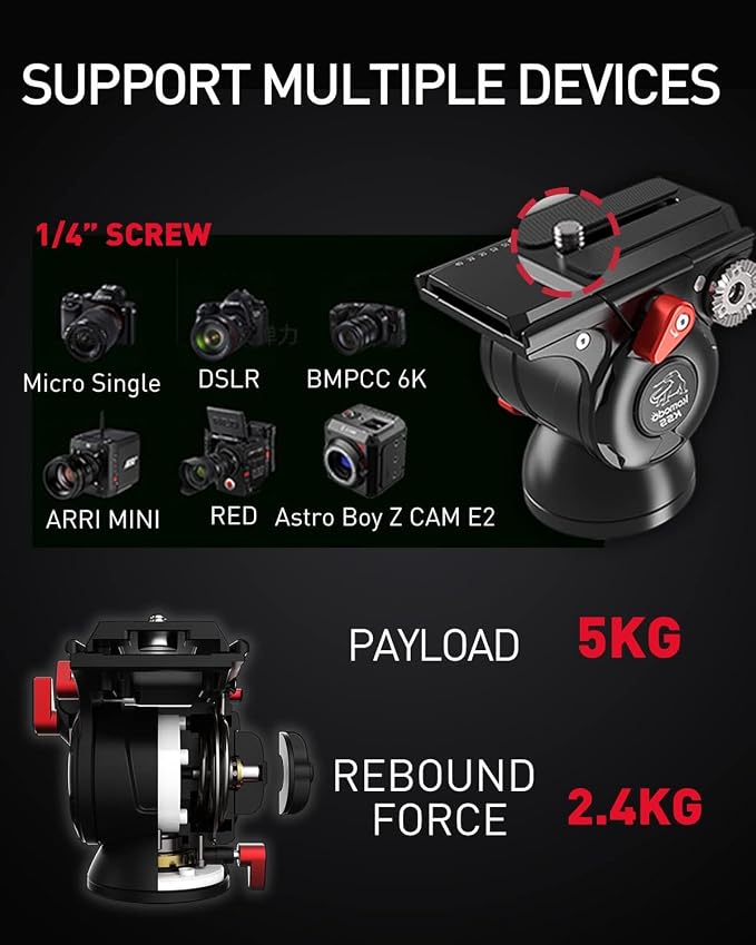 IFOOTAGE Cobra 3 Monopod with Pedal C180F-P with Fulid Head K5S,Carbon Fiber Monopod for Camera,DSLR,Minipod Base-P Pedal Lock Design Tripod,Payload up to 17.6lbs/8KG,Max. Height 71"/180cm - Image 7