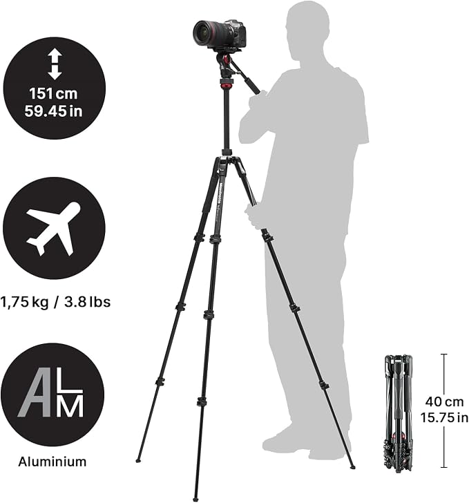 Manfrotto Befree Live, Travel Video Tripod with Video Camera Head and Lever Closure, Aluminum Tripod for DSLR, Mirrorless, Reflex Cameras and Video Cameras, Camera and Video Accessories - Image 2