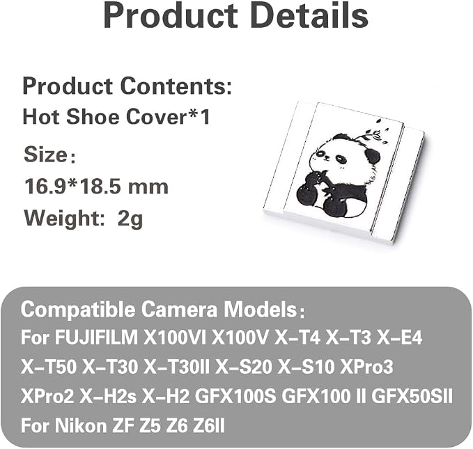 Camera Metal Hot Shoe Cover Protector Cap for Z7/Z9/Z8/Z30/Z50 for FUJIFILM X100VI X100V X-M5 X-E5 X-Half XT5 (Panda in The Wind) - Image 9