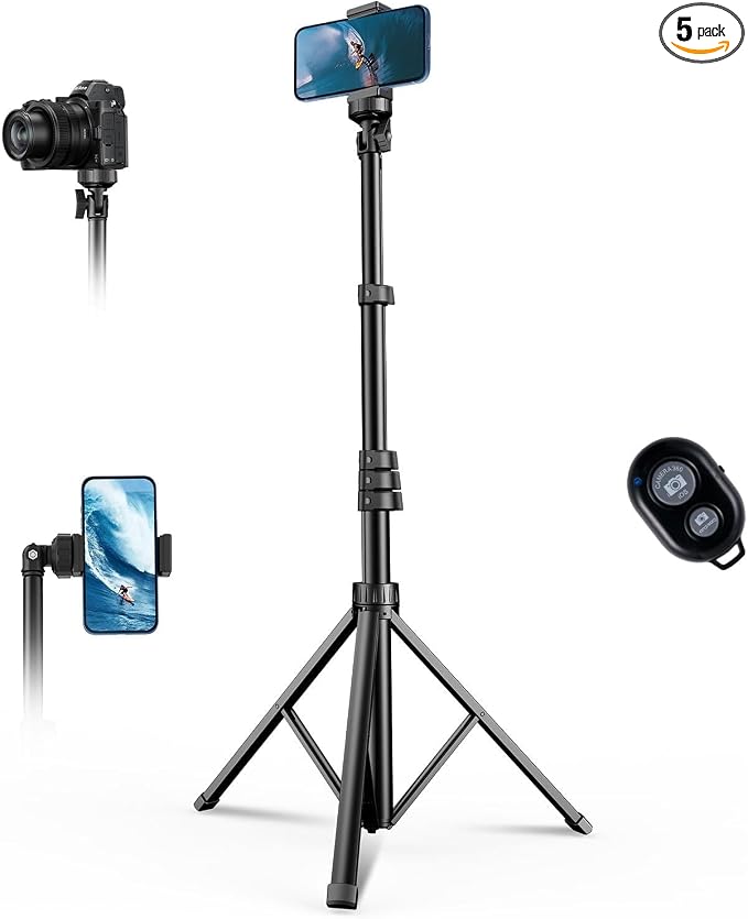 67" Phone Tripod, MIIASI Extendable Tripod for iPhone, Selfie Stick with Remote and Phone Holder, Compatible with iPhone/Android/Camera, Light Stand by MIIASI