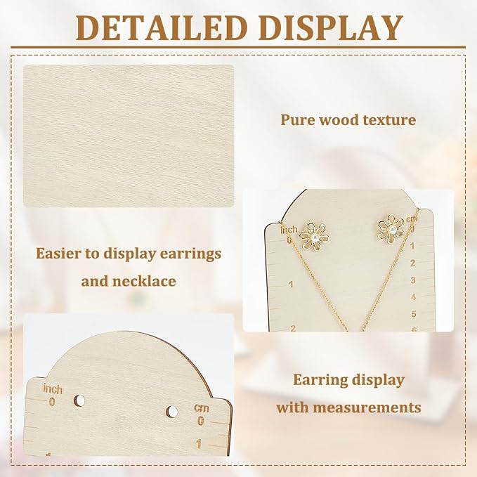 FINGERINSPIRE 2 Pcs Earring Measurement Display Stand 5.1x2.4x6.3 Wood Ear Stud Stand Earring Organizer Frame with Measurement Floral White Arch-Shaped Earring Holder for Measuring Selling Earring - Image 4
