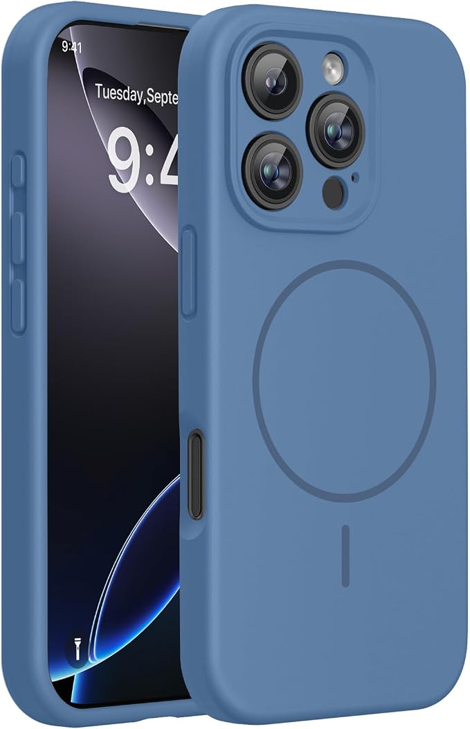 miracase Magnetic for iPhone 16 Pro Max Case, [Soft Anti-Scratch Microfiber Lining], Compatible with MagSafe, Liquid Silicone Case Shockproof Drop Protection Phone Case for 16 ProMax,Glass Blue | Compatible with MagSafe, Soft Microfiber Lining, Premium... by Miracase
