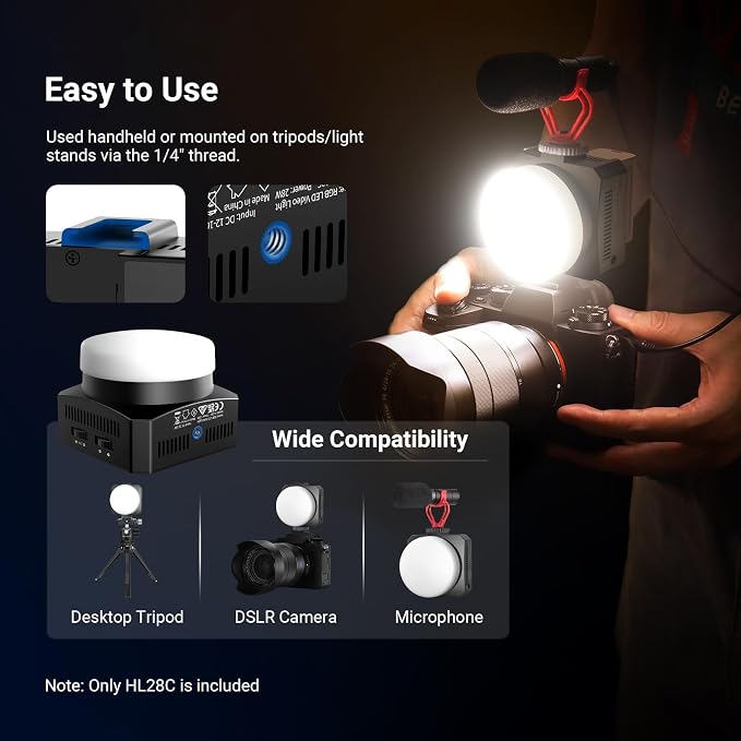 NEEWER Basics 28W Full RGB Pocket LED Video Light, Dimmable COB Studio Continuous Output Lighting for Photography Video Recording Vlog Streaming, 6000lux/0.5m 2500K–10000K CRI98 20 Scenes, HL28C - Image 6